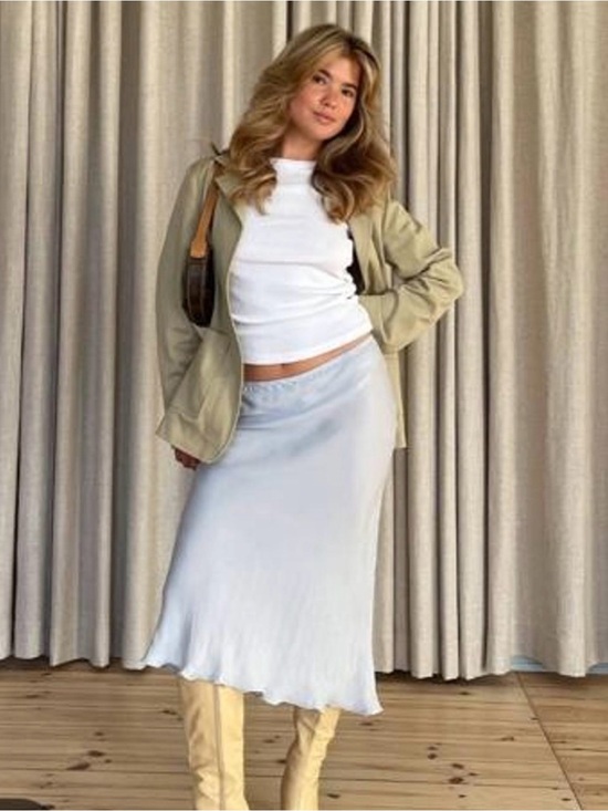 Djerf Avenue Dresses & Skirts - Djerf Avenue Light Blue Satin Midi Slip Skirt